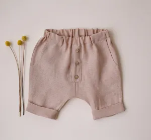 Beige Linen Buttoned Shorts