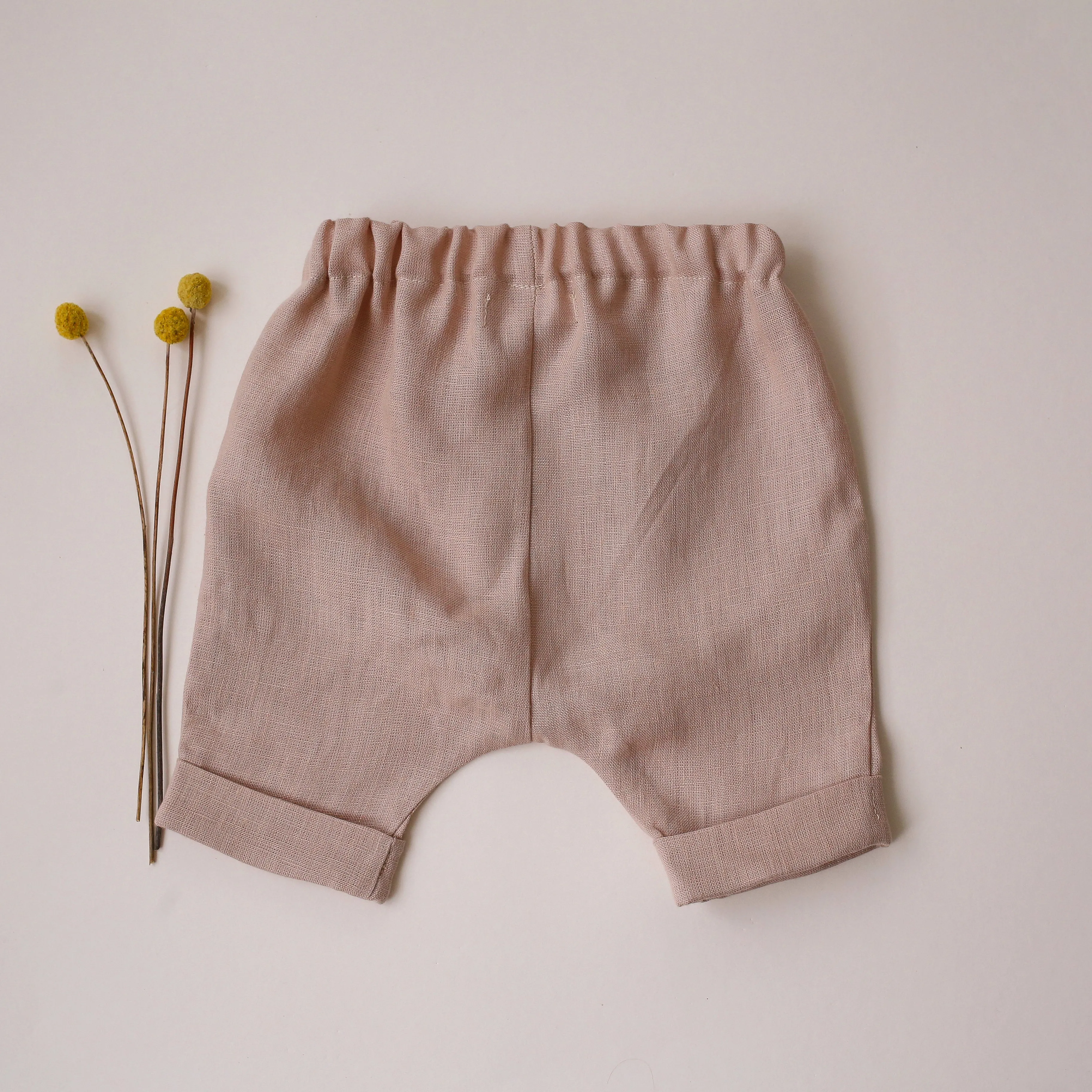 Beige Linen Buttoned Shorts