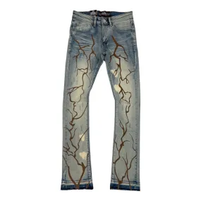 Brown Denimicity Stacked Jeans with Lightning Strike Design