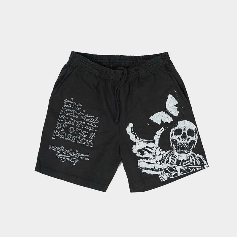 Men's Skull Butterfly Print Mesh Shorts