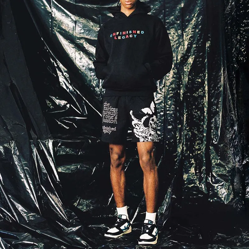 Men's Skull Butterfly Print Mesh Shorts