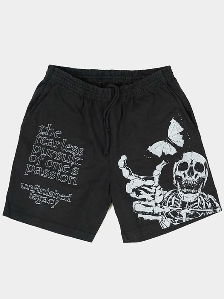 Men's Skull Butterfly Print Mesh Shorts