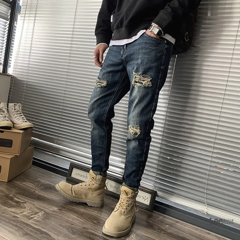 West Louis Fashion Straight Hole Beggar Designer Jeans