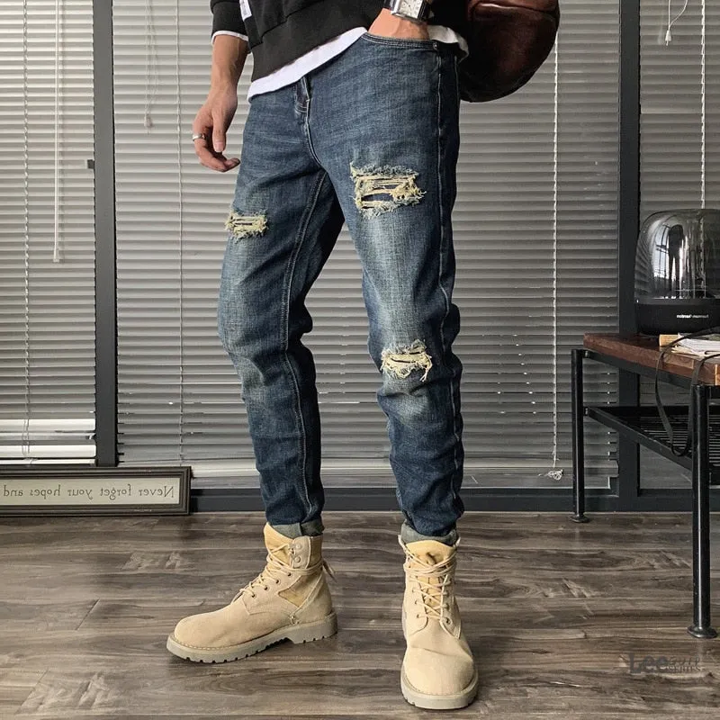 West Louis Fashion Straight Hole Beggar Designer Jeans