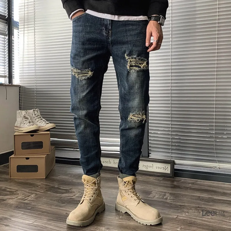 West Louis Fashion Straight Hole Beggar Designer Jeans