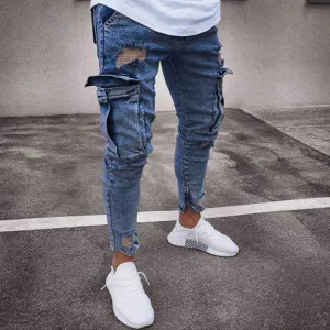 West Louis Trend Knee Hole Zipper Feet Jeans